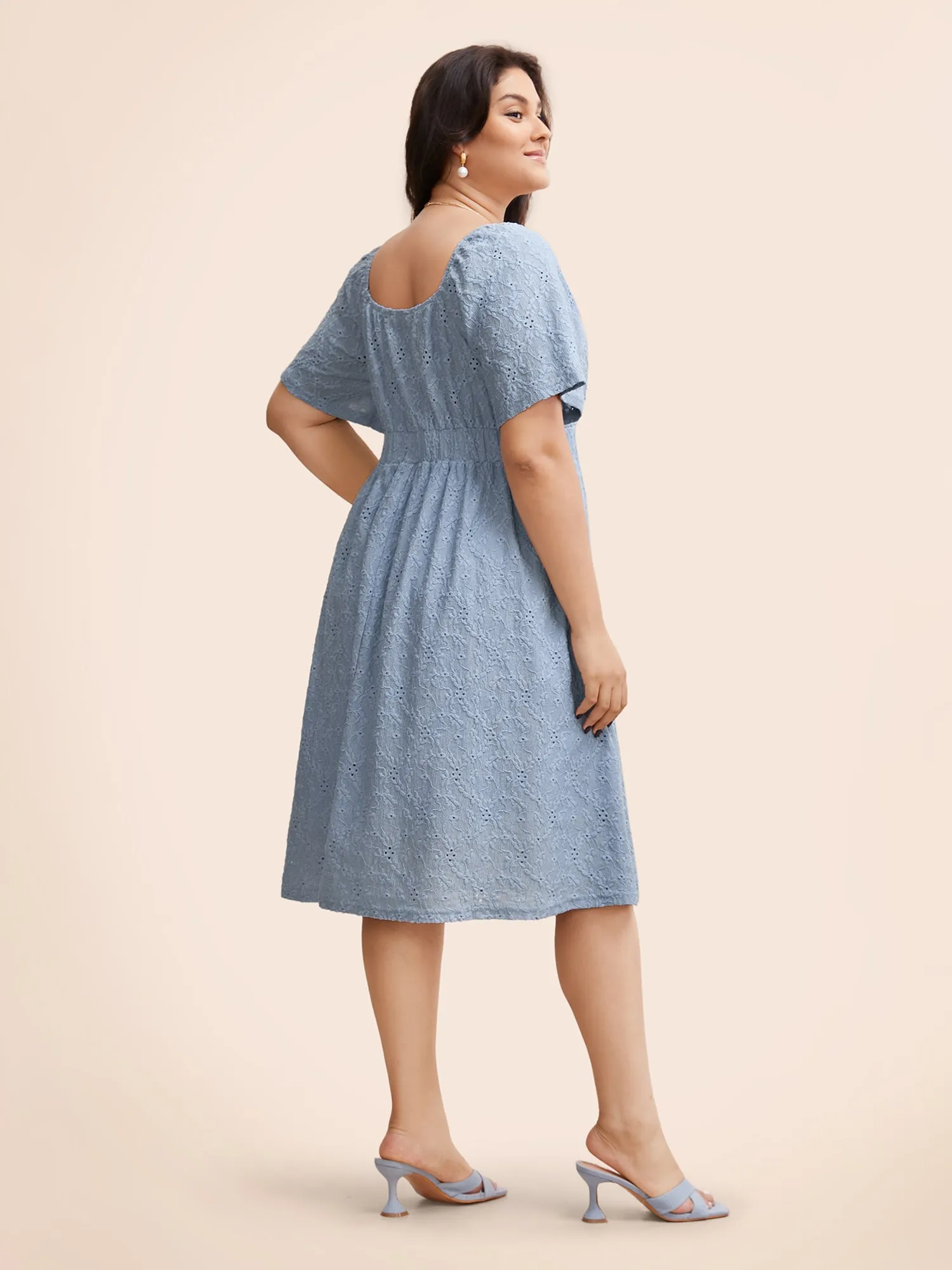 Textured Bowknot Ruffle Sleeve Dress sold by Bloomchic product image thumbnail 5