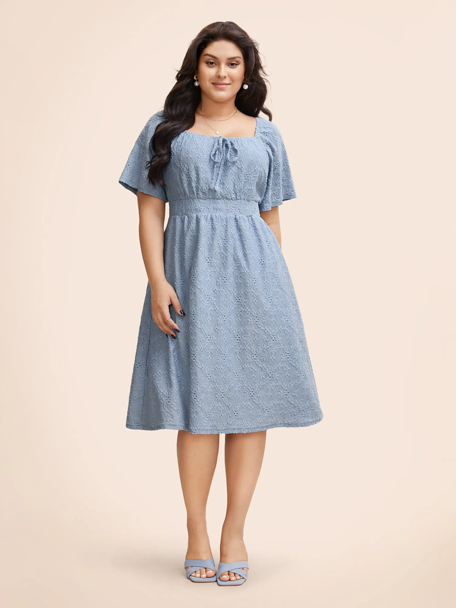 Textured Bowknot Ruffle Sleeve Dress sold by Bloomchic product image thumbnail 3