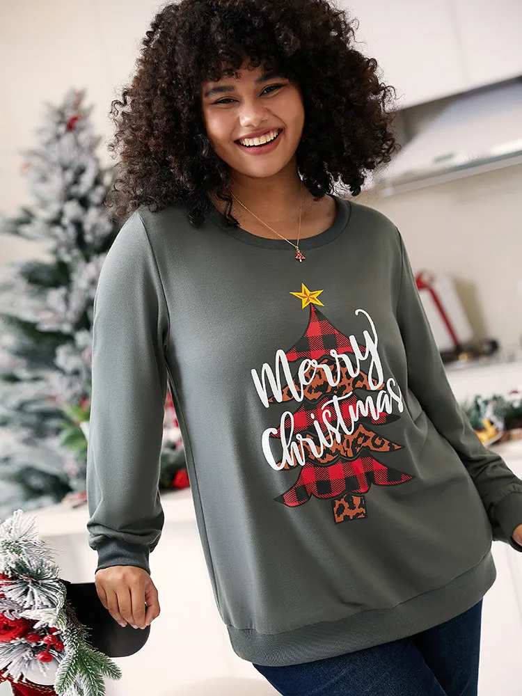 Christmas Trees Round Neck Rib Knit Sweatshirt sold by Bloomchic