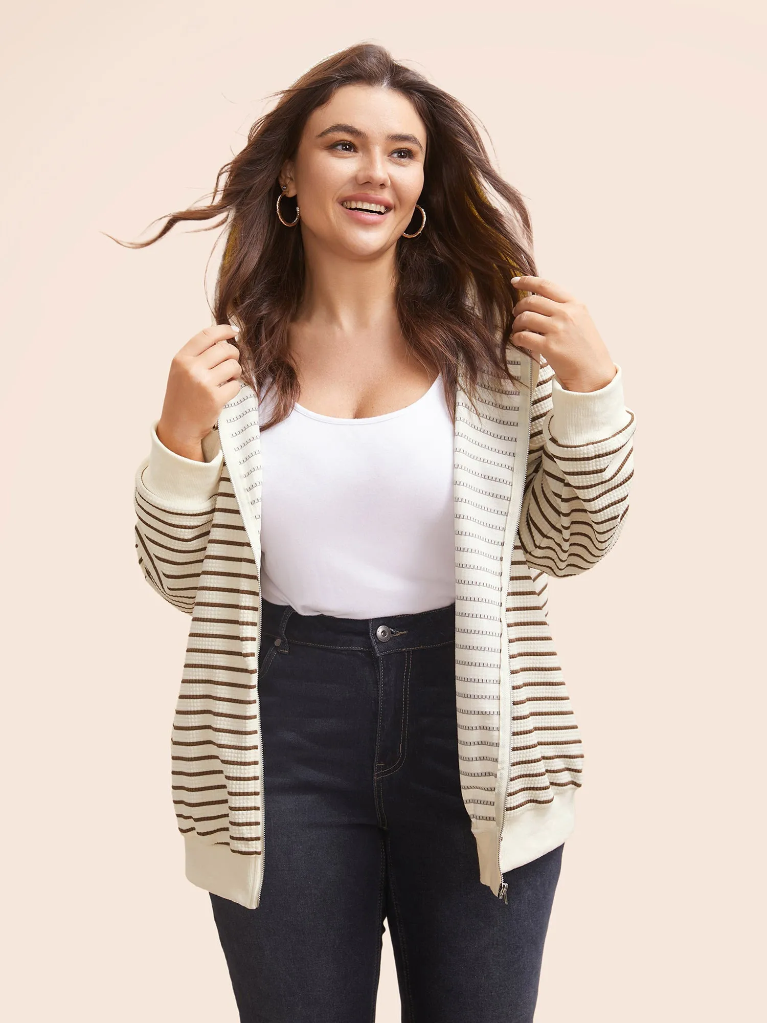 Striped Patchwork Texture Hooded Sweatshirt sold by Bloomchic product image thumbnail 4