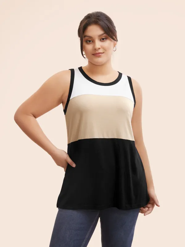 Round Neck Colorblock Contrast Stretch Tank Top sold by Bloomchic