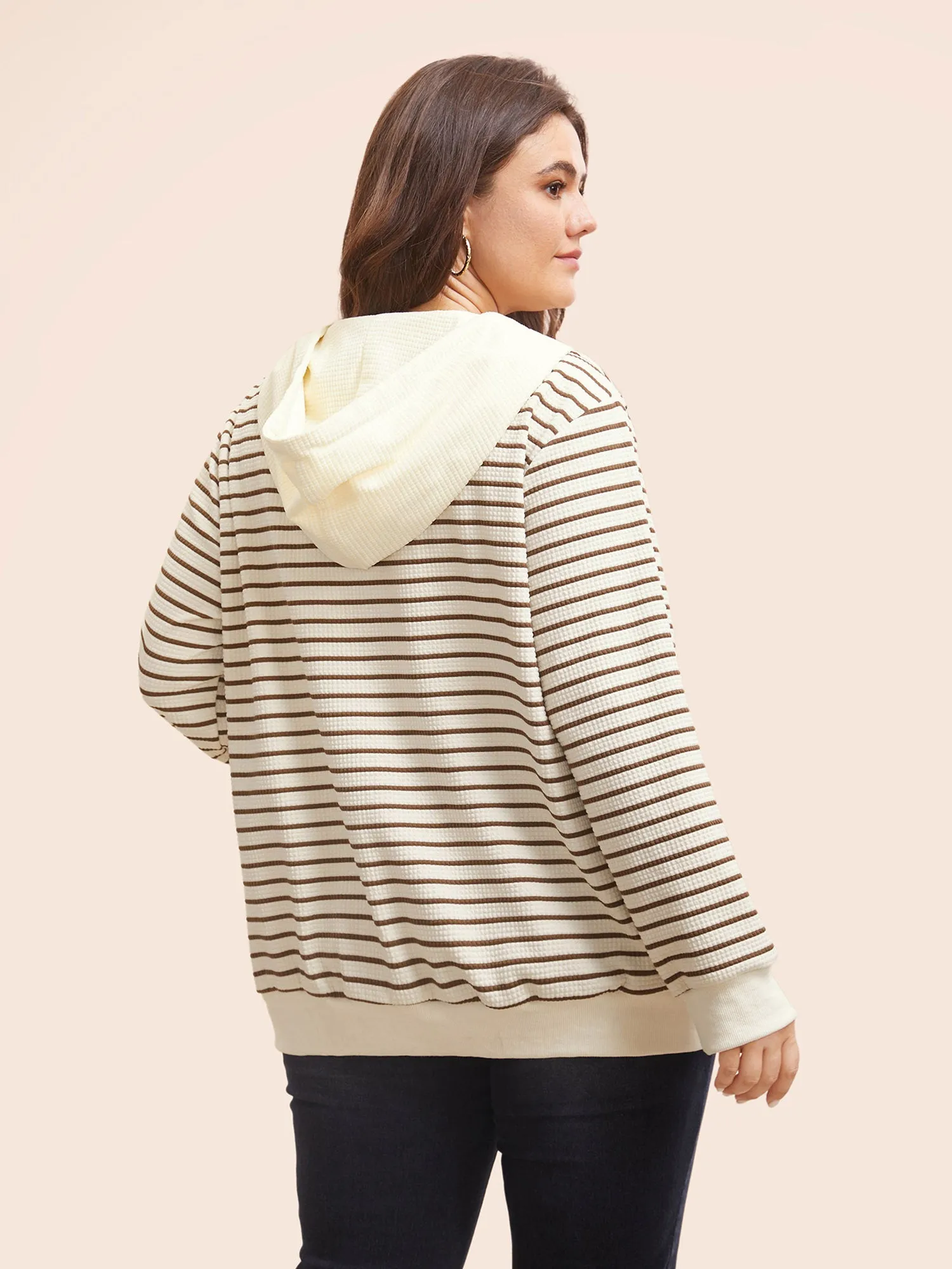 Striped Patchwork Texture Hooded Sweatshirt sold by Bloomchic product image thumbnail 2