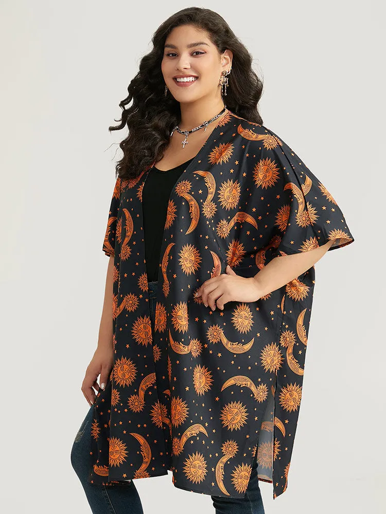 Halloween Moon & Star Print Open Front Split Hem Kimono sold by Bloomchic product image thumbnail 2