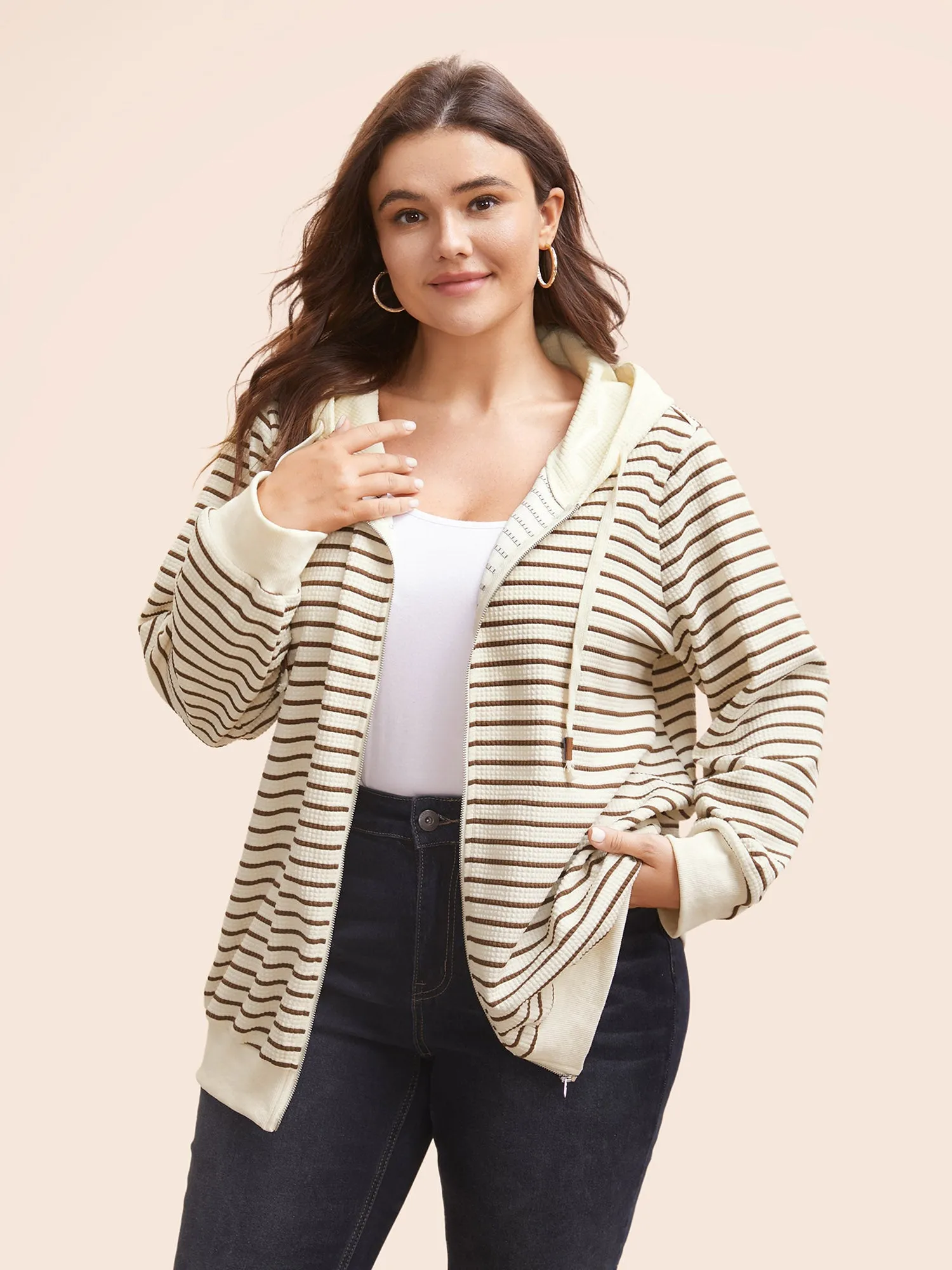 Striped Patchwork Texture Hooded Sweatshirt sold by Bloomchic