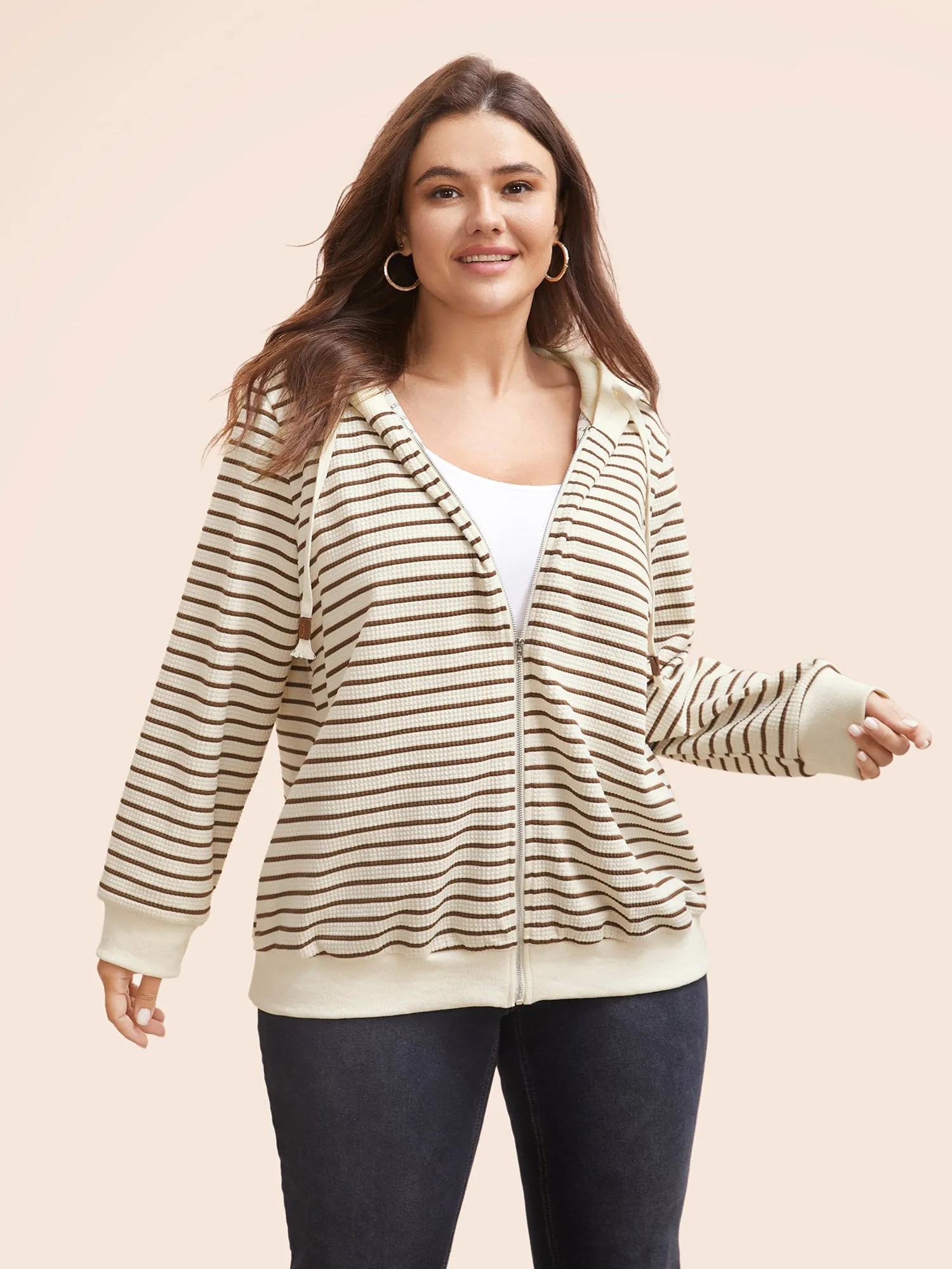Striped Patchwork Texture Hooded Sweatshirt sold by Bloomchic product image thumbnail 3