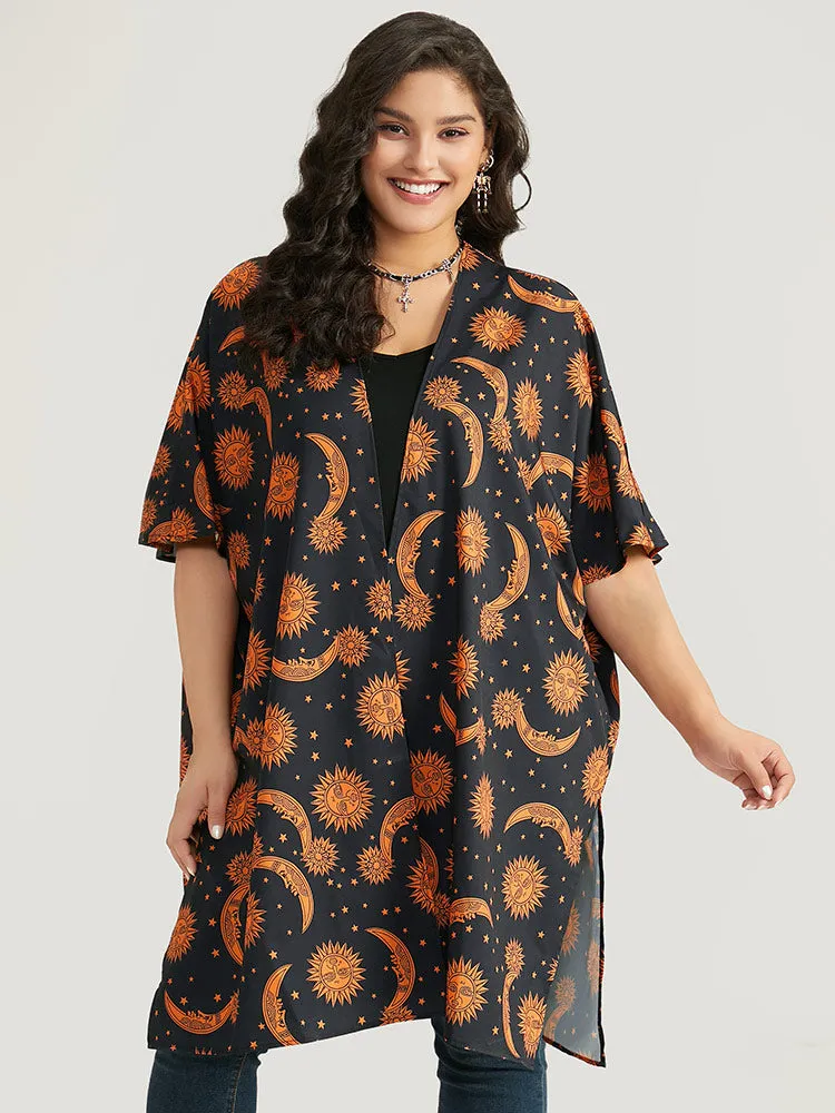 Halloween Moon & Star Print Open Front Split Hem Kimono sold by Bloomchic product image thumbnail 5