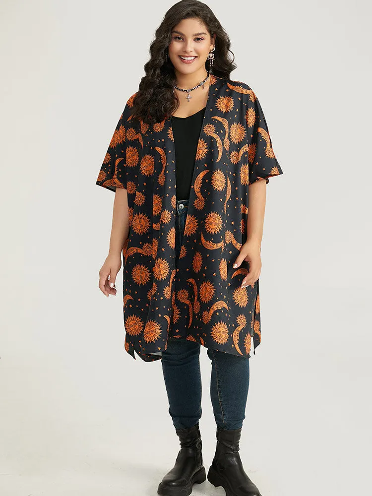 Halloween Moon & Star Print Open Front Split Hem Kimono sold by Bloomchic product image thumbnail 4
