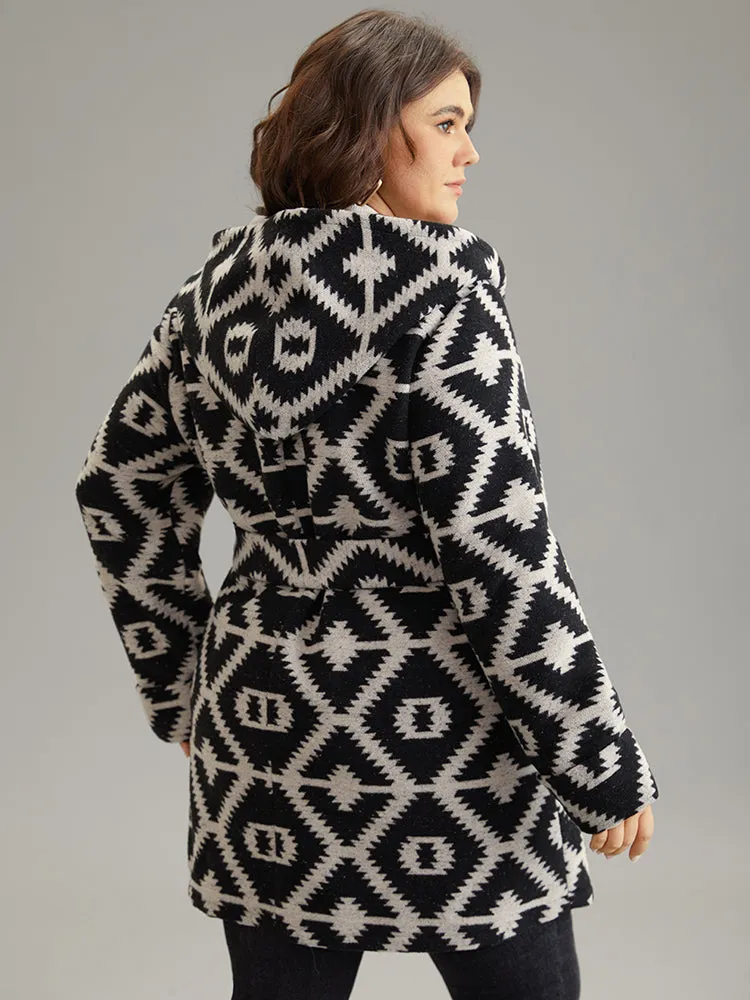 Geometric Lapel Collar Pocket Belted Coat sold by Bloomchic product image thumbnail 4