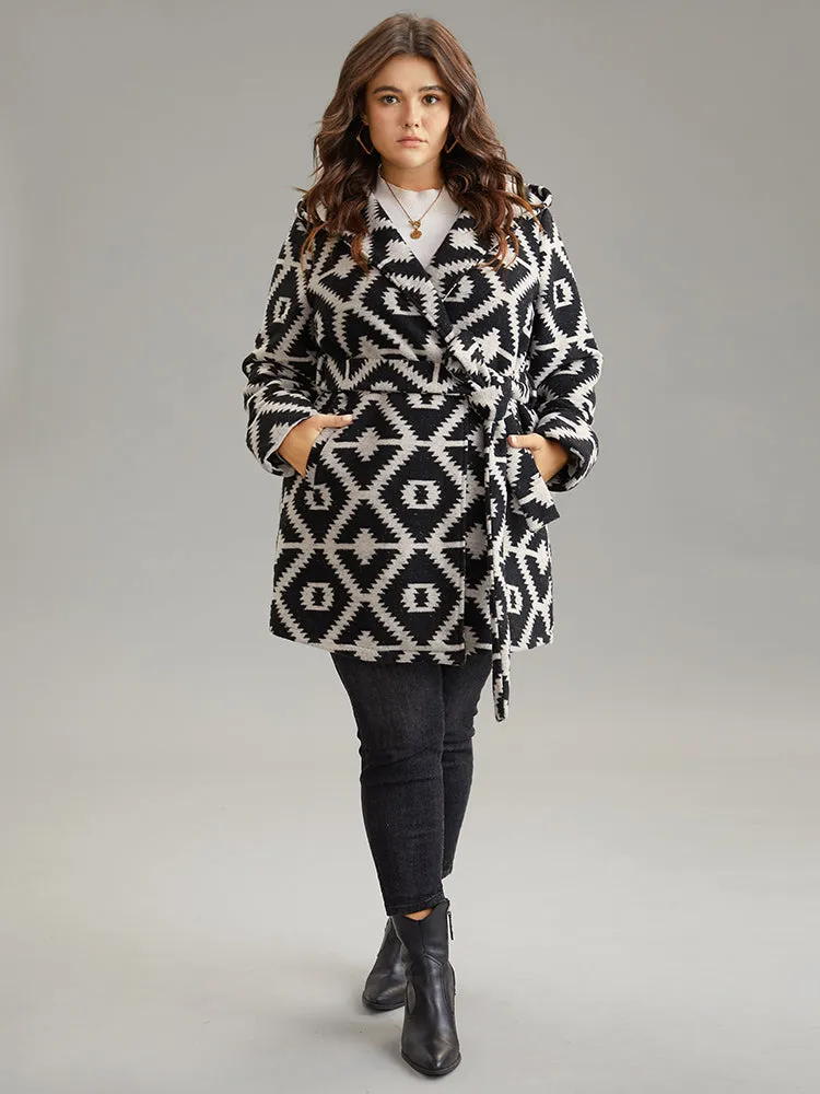 Geometric Lapel Collar Pocket Belted Coat sold by Bloomchic product image thumbnail 3