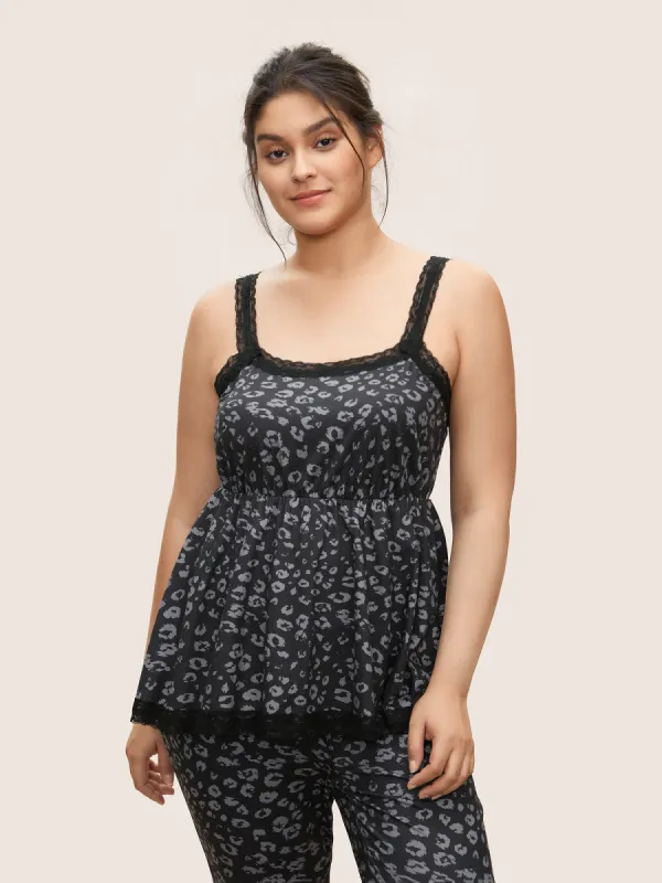 Leopard Lace Patchwork Elastic Waist Sleep Top sold by Bloomchic