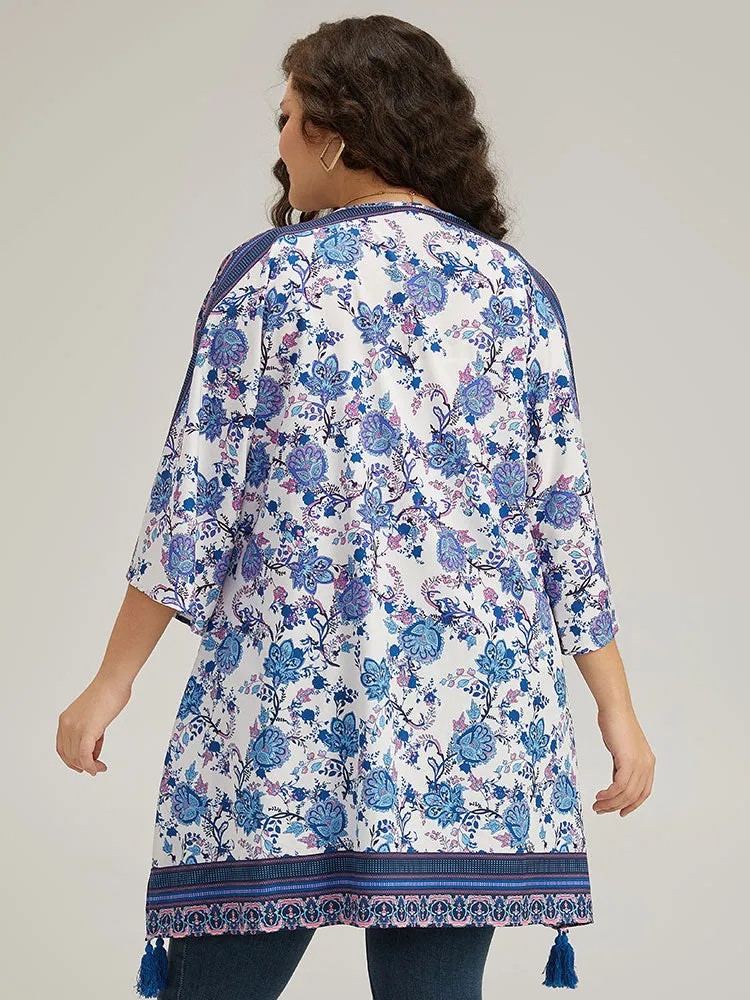 Floral Print Tassels Trim Split Side Kimono sold by Bloomchic product image thumbnail 3
