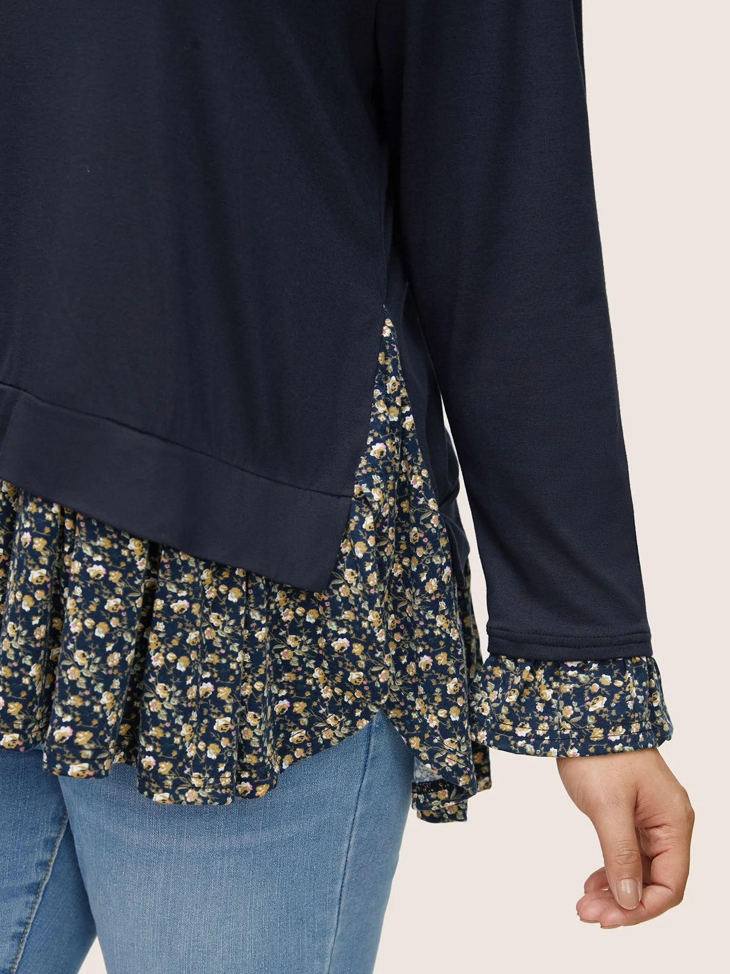 Ditsy Floral Patchwork Split Hem T-shirt sold by Bloomchic product image thumbnail 4