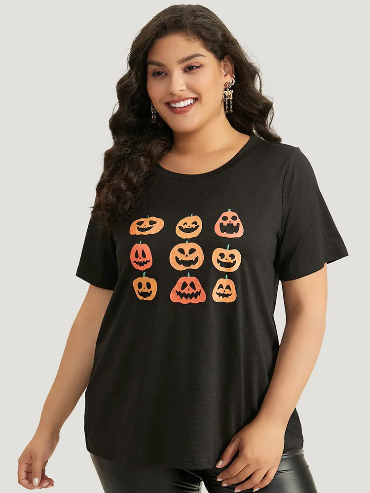 Halloween Pumpkin Print Round Neck T-shirt sold by Bloomchic product image thumbnail 5