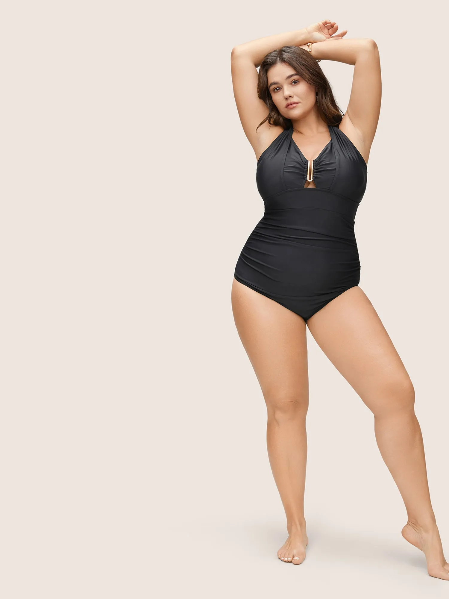 Solid Ruched Metal Buckle Detail One Pieces Swimsuit sold by Bloomchic product image thumbnail 4