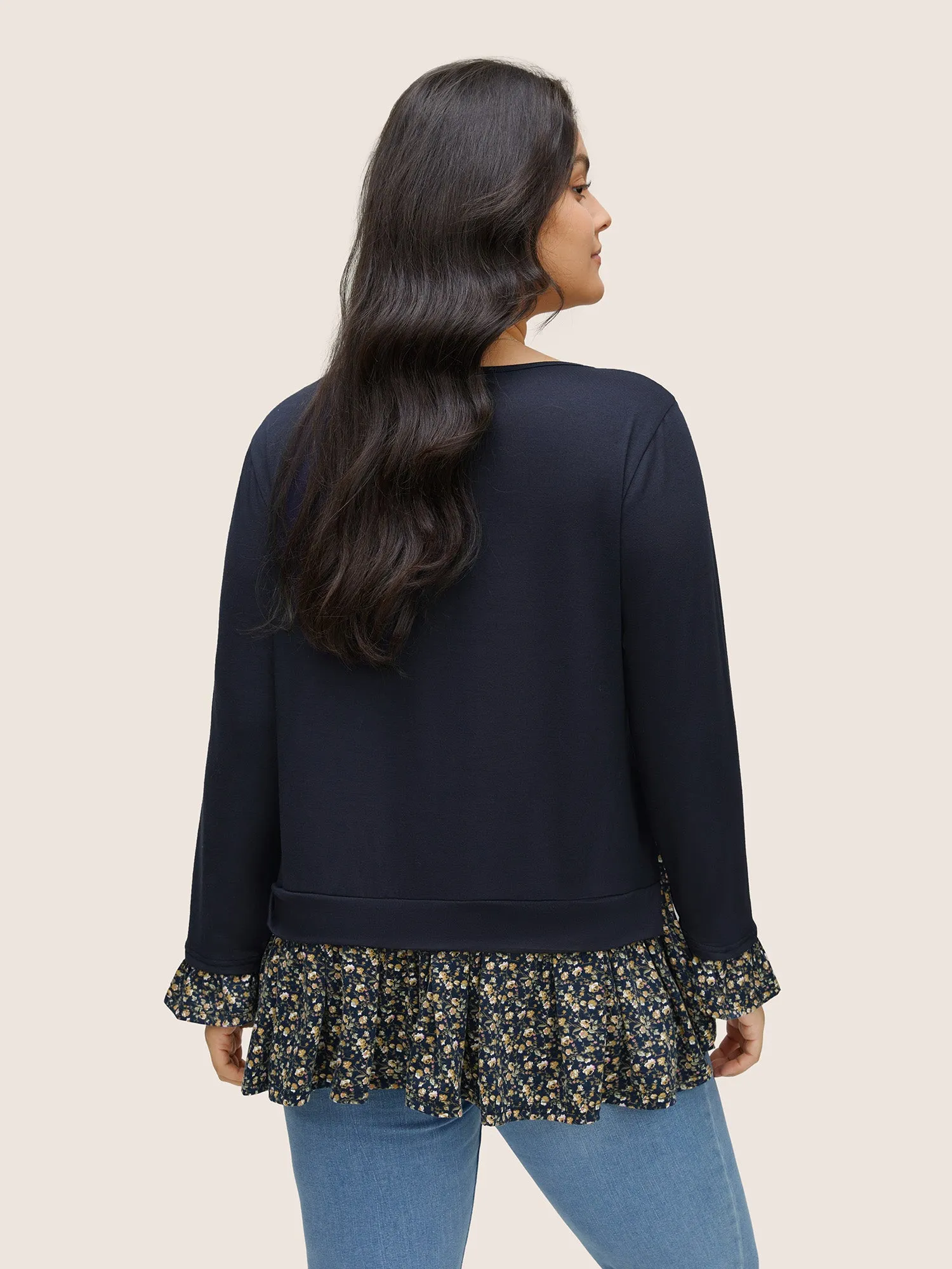 Ditsy Floral Patchwork Split Hem T-shirt sold by Bloomchic product image thumbnail 2