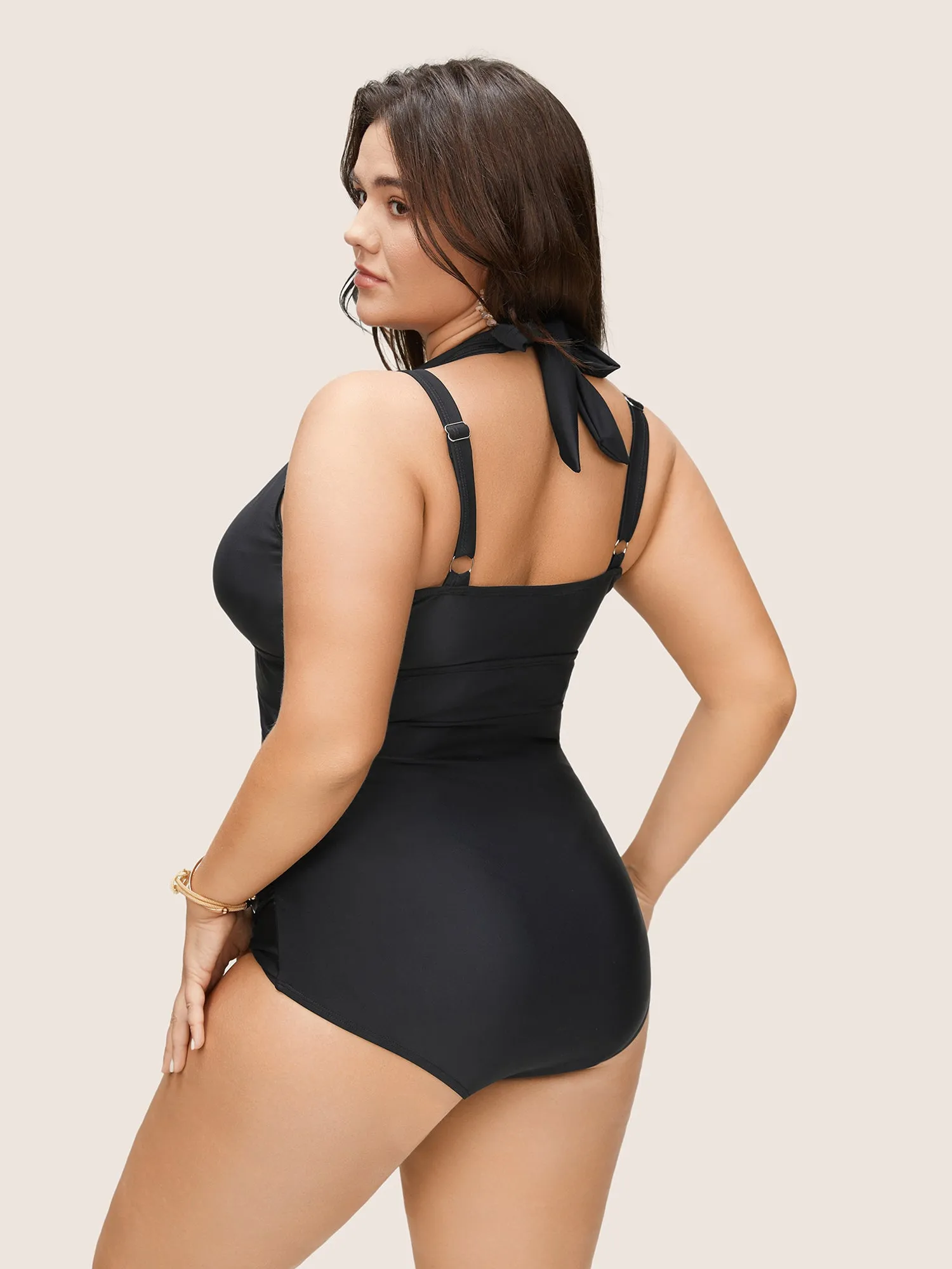 Solid Ruched Metal Buckle Detail One Pieces Swimsuit sold by Bloomchic product image thumbnail 2