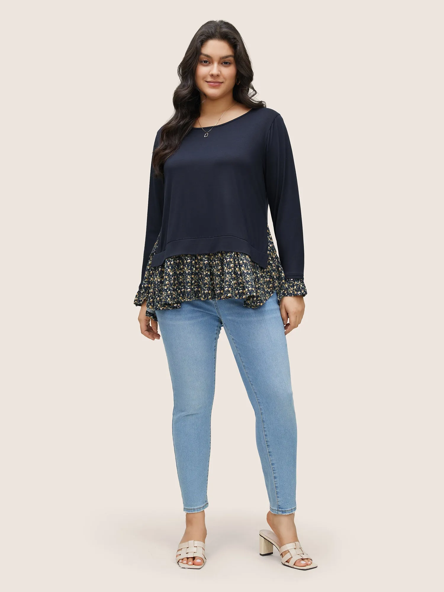 Ditsy Floral Patchwork Split Hem T-shirt sold by Bloomchic product image thumbnail 3