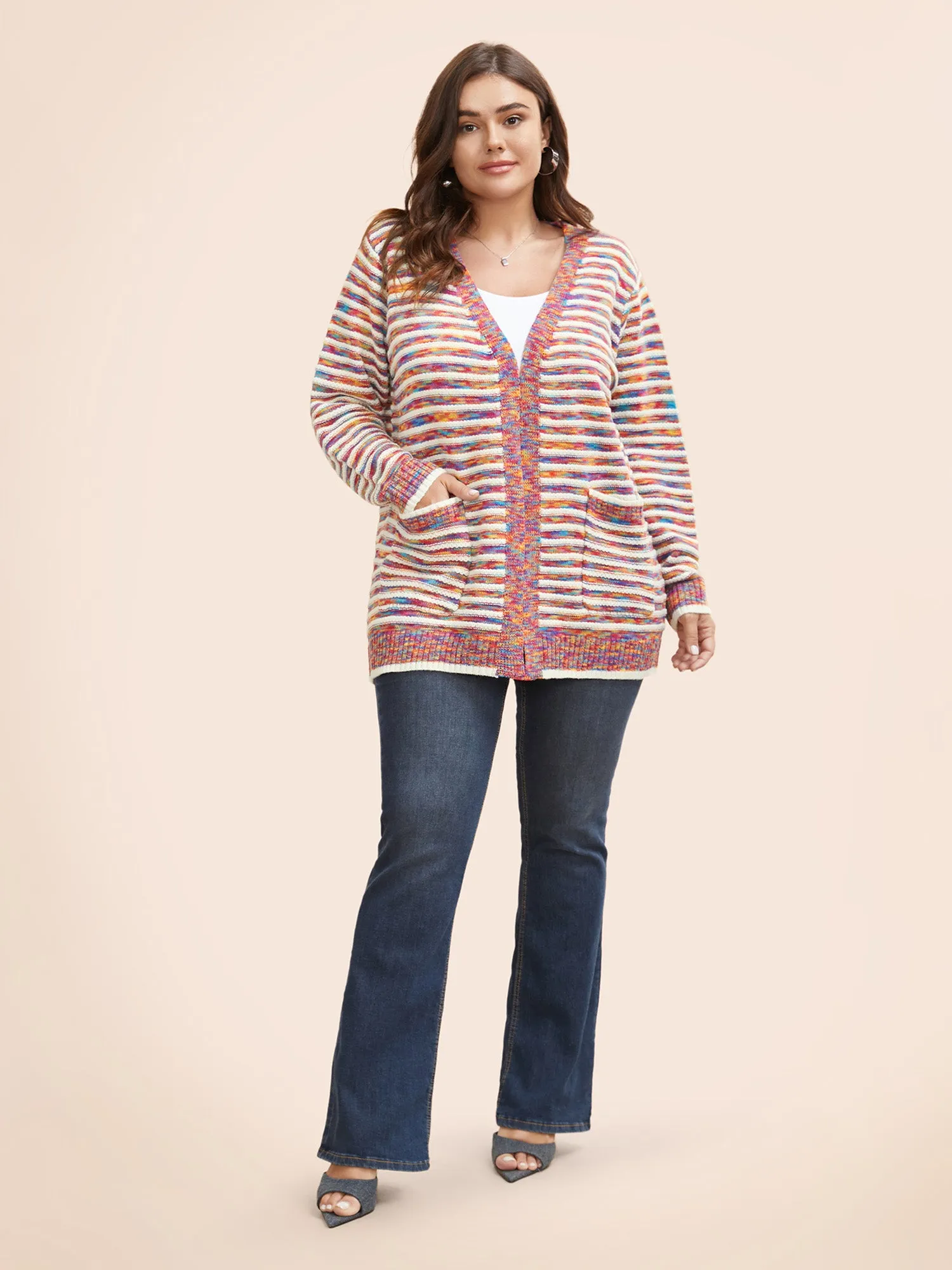 Heather Striped Open Front Pocket Cardigan sold by Bloomchic product image thumbnail 3