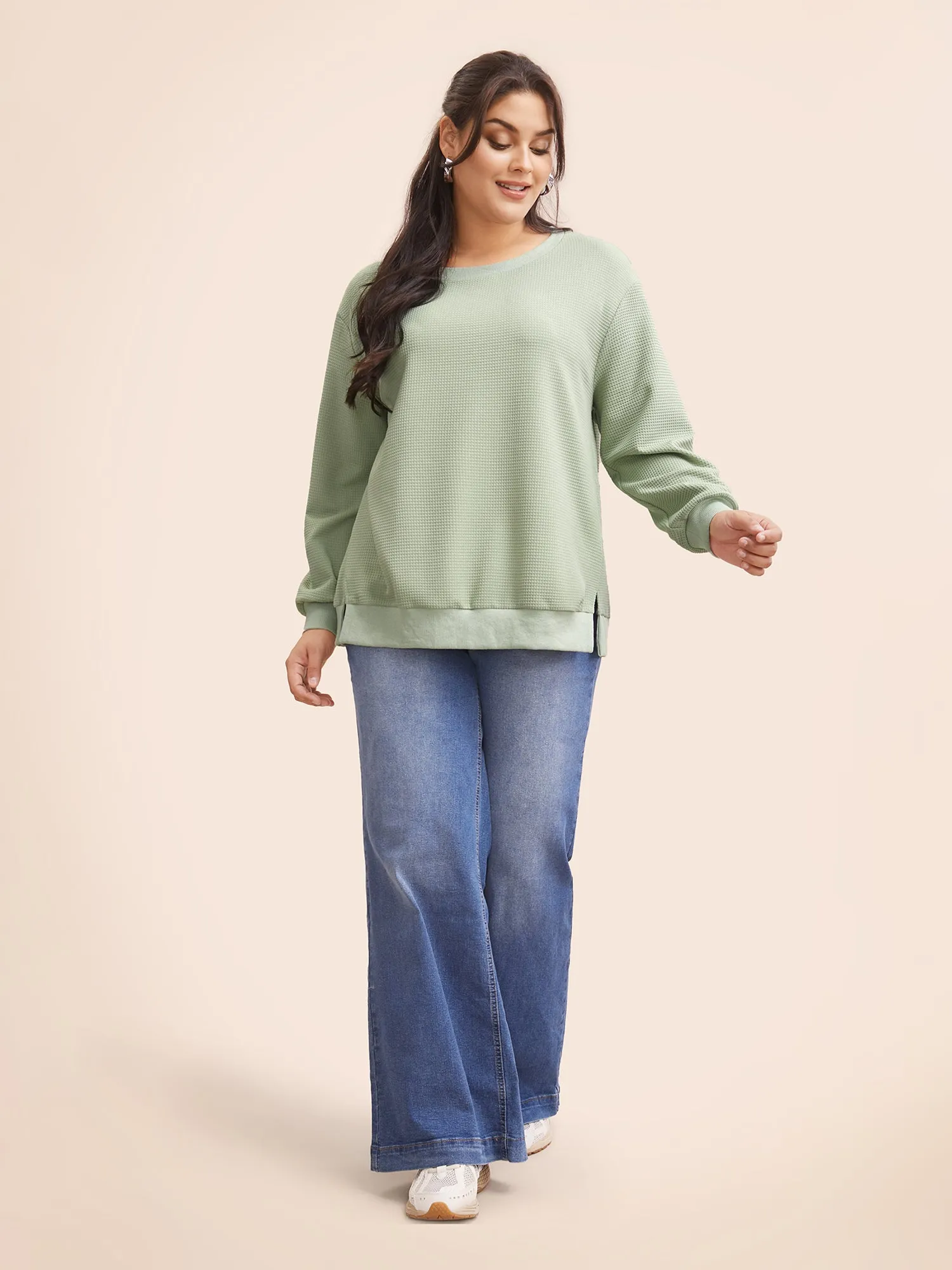 Plain Textured Split Hem Sweatshirt sold by Bloomchic product image thumbnail 3