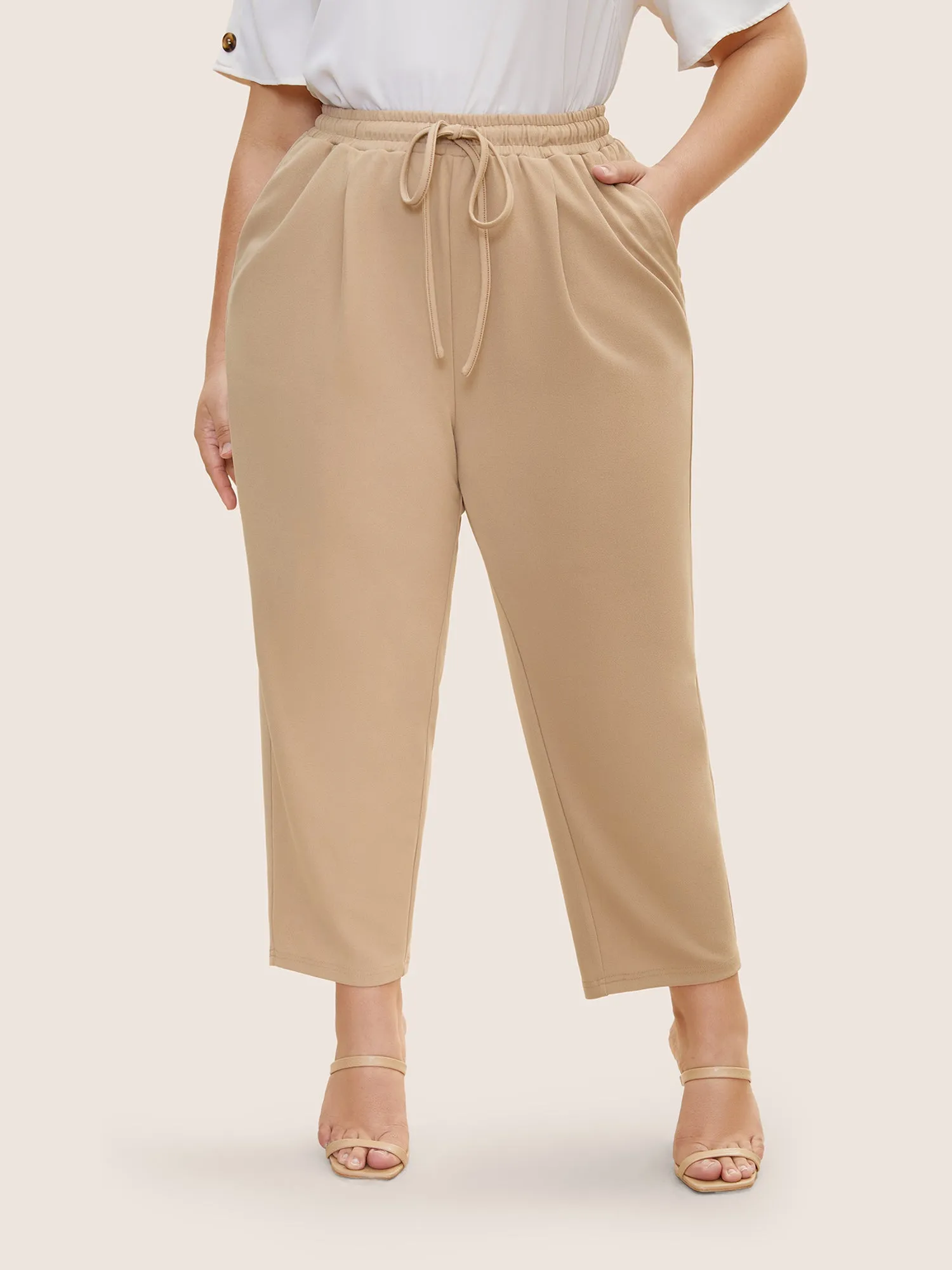 Solid Drawstring Elastic Waist Pencil Pants sold by Bloomchic