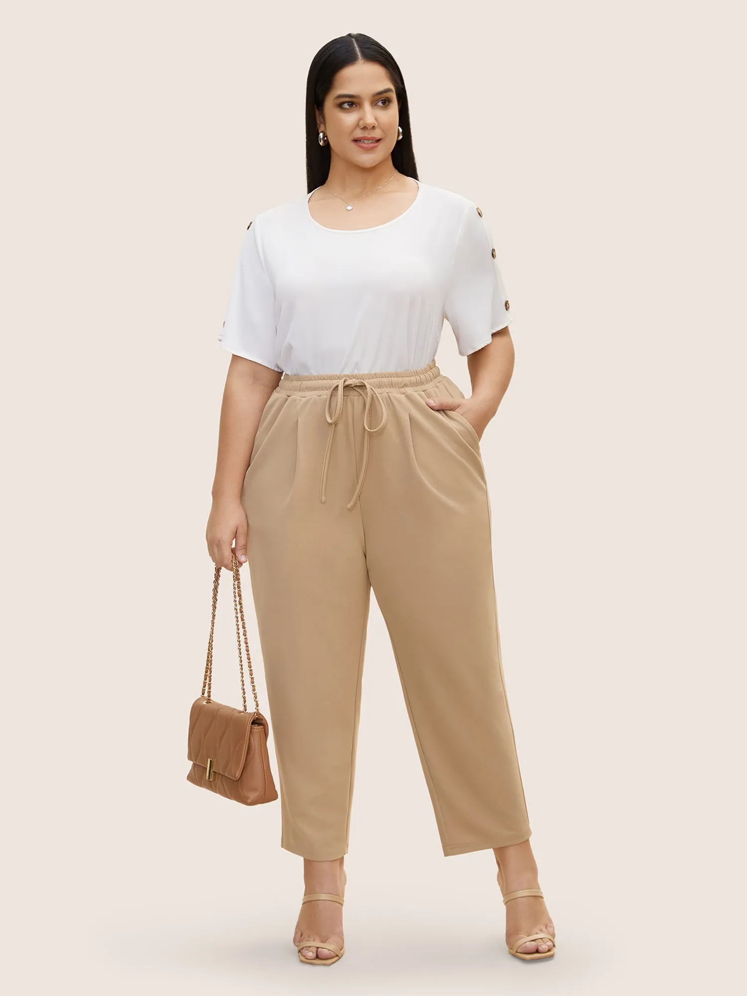 Solid Drawstring Elastic Waist Pencil Pants sold by Bloomchic product image thumbnail 3