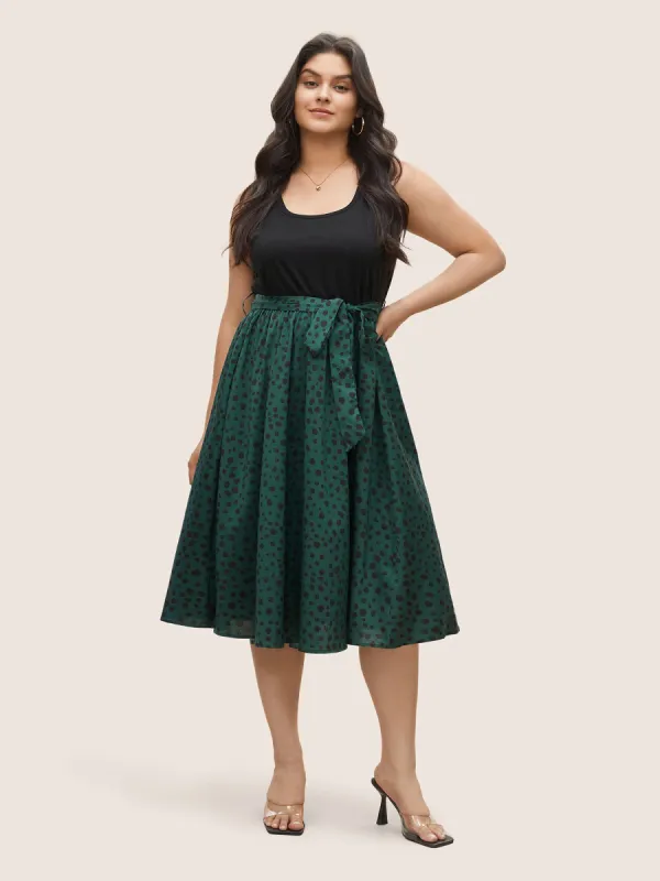 Scoop Neck Leopard Patchwork Belted Dress made by Bloomchic