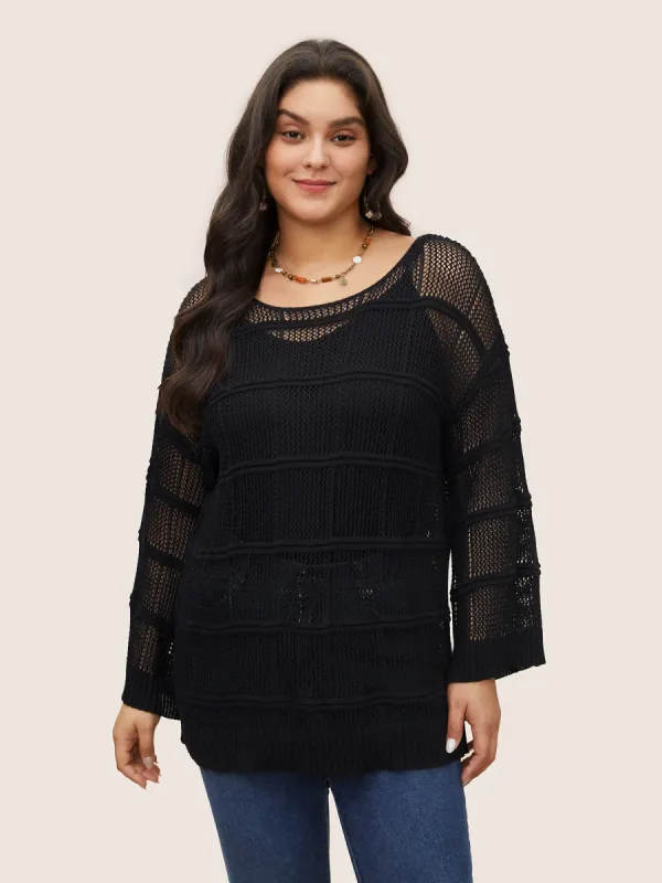 Striped Hollow Out Bell Sleeve Cover Up sold by Bloomchic