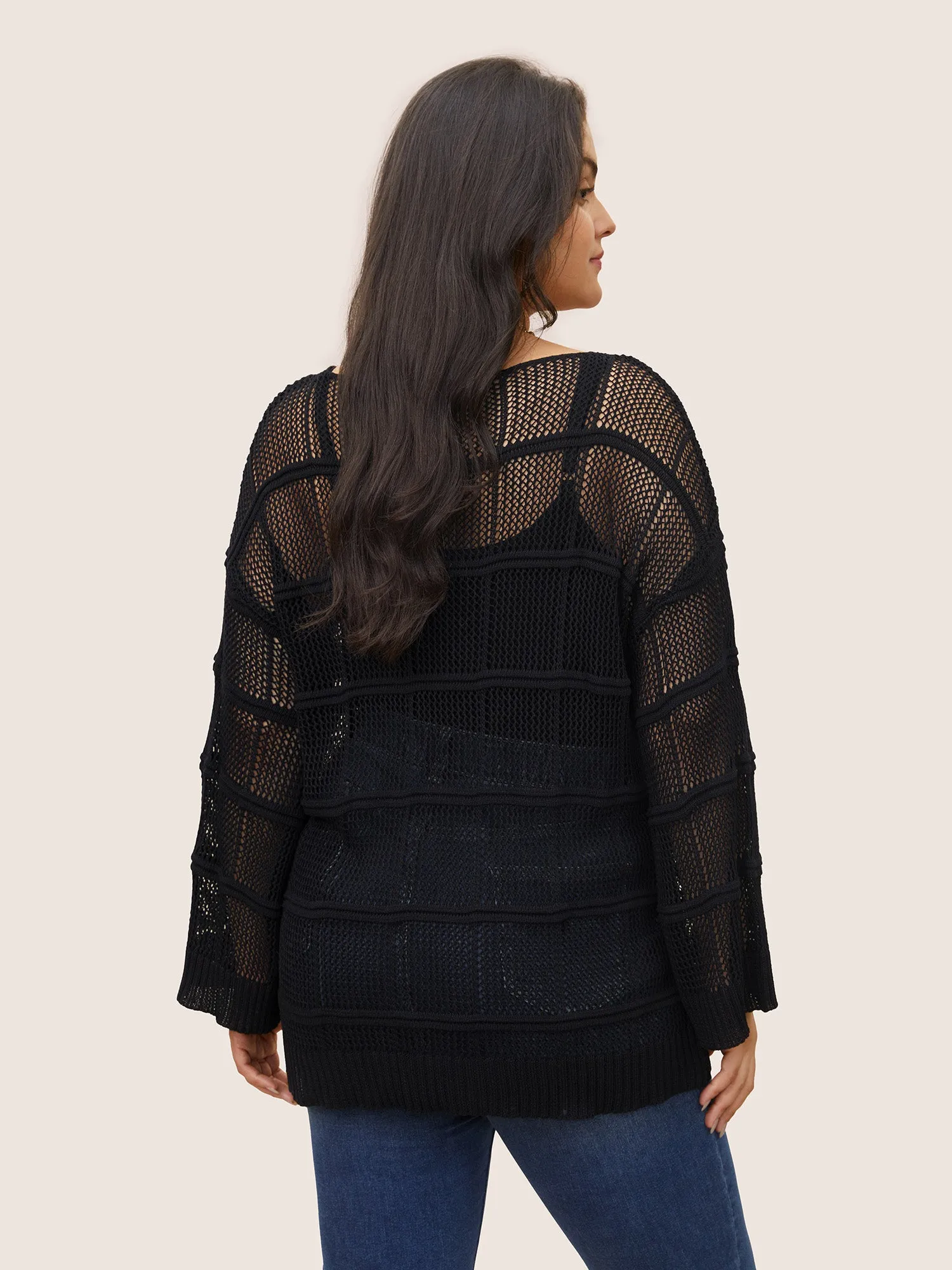 Striped Hollow Out Bell Sleeve Pullover sold by Bloomchic product image thumbnail 2