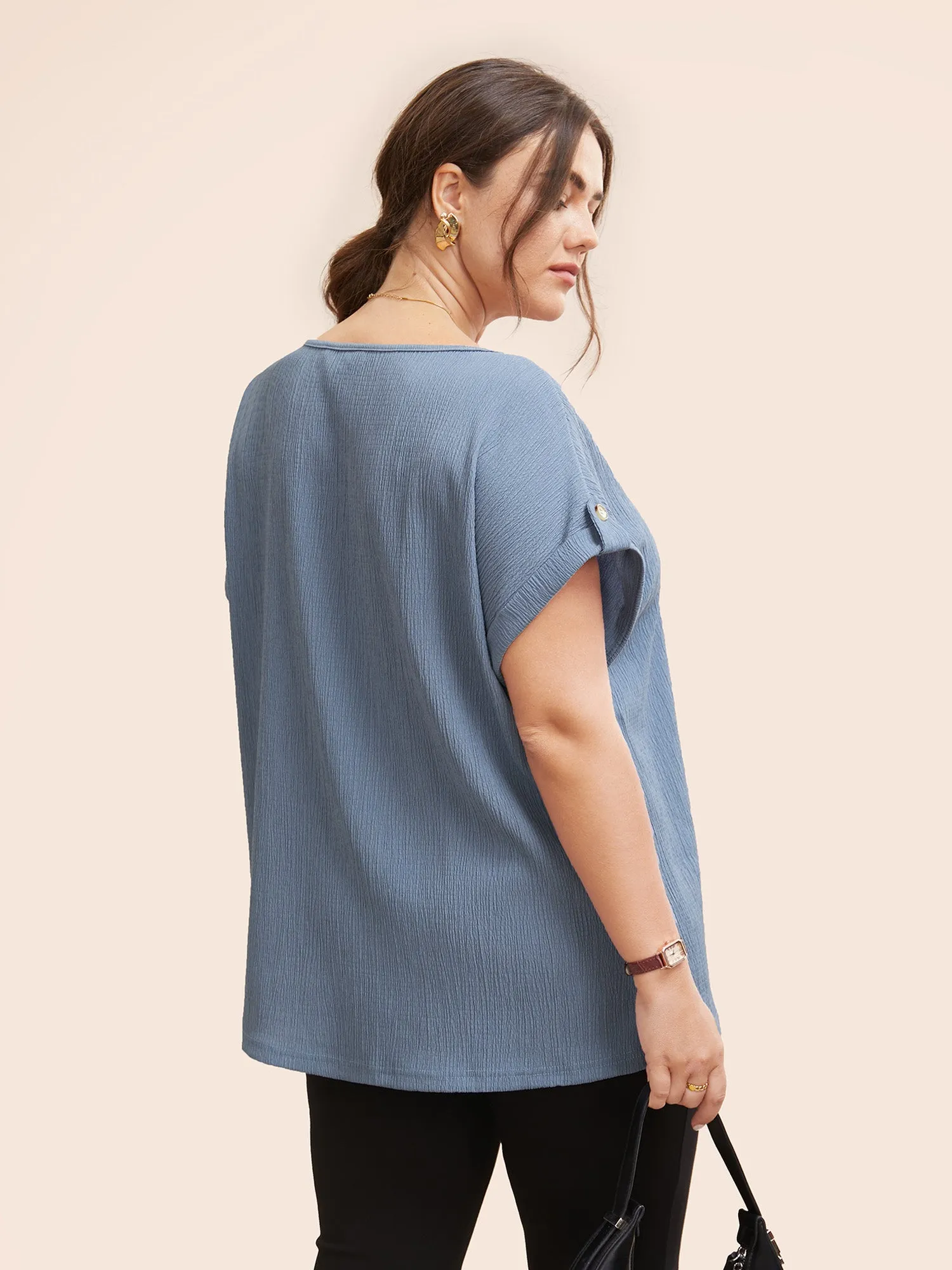 Texture Patch Pocket Tab Sleeve T-shirt sold by Bloomchic product image thumbnail 3