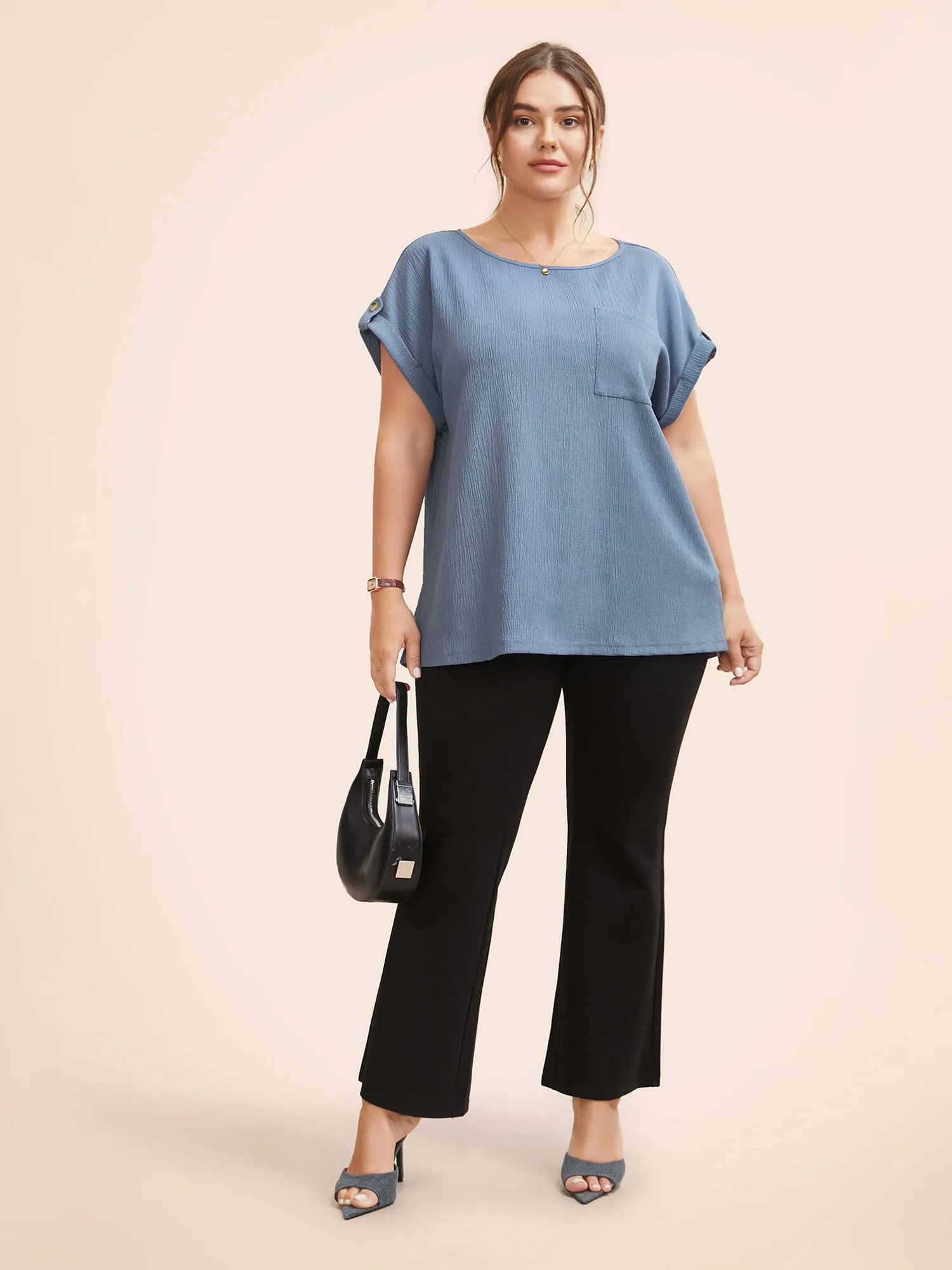 Texture Patch Pocket Tab Sleeve T-shirt sold by Bloomchic product image thumbnail 4