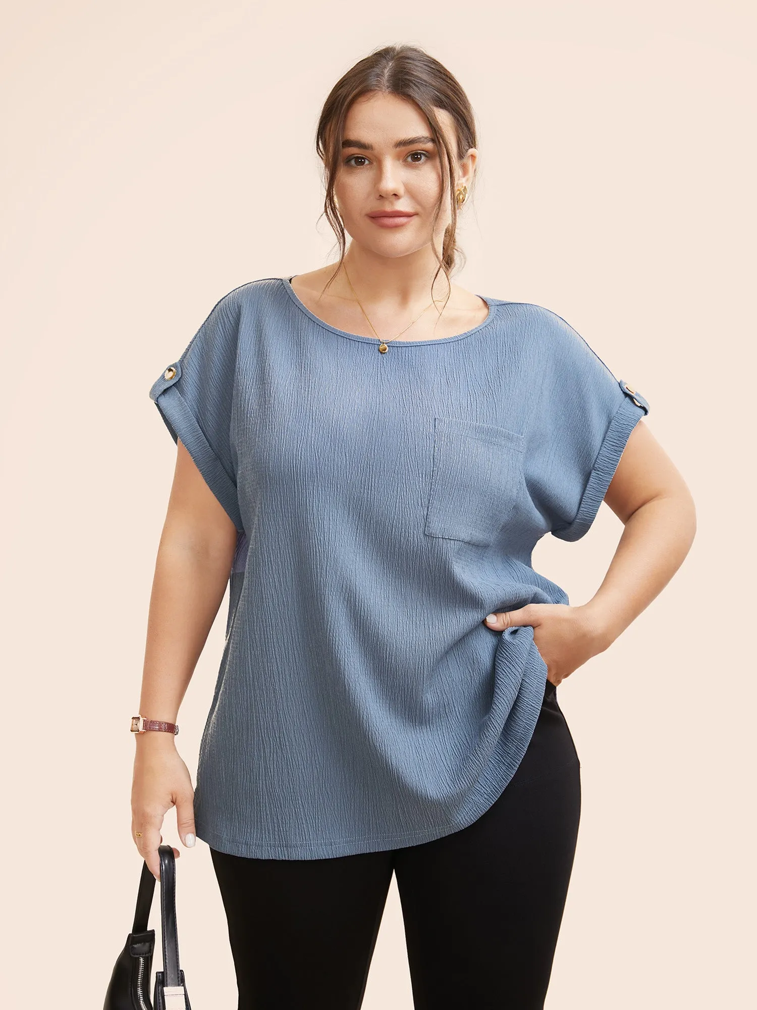 Texture Patch Pocket Tab Sleeve T-shirt sold by Bloomchic product image thumbnail 2