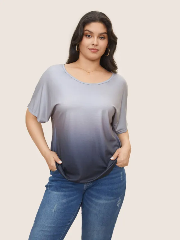 Ombre Round Neck Batwing Sleeve T-shirt sold by Bloomchic