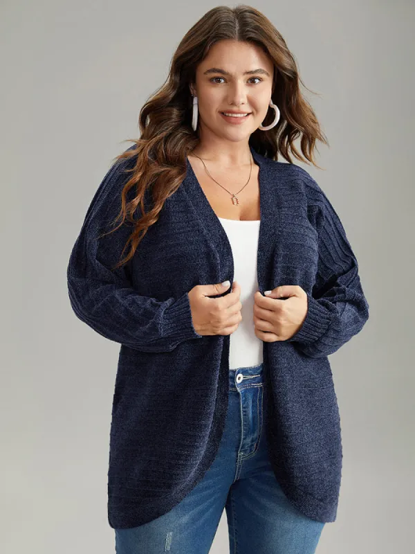 Plain Textured Dolman Sleeve Arc Hem Cardigan sold by Bloomchic