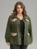 Jacquard Patchwork Elastic Waist Flap Pocket Jacket sold by Bloomchic