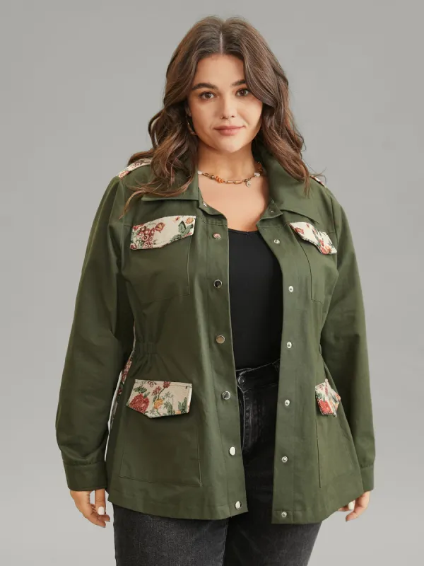 Jacquard Patchwork Elastic Waist Flap Pocket Jacket sold by Bloomchic