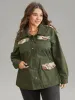 Jacquard Patchwork Elastic Waist Flap Pocket Jacket sold by Bloomchic