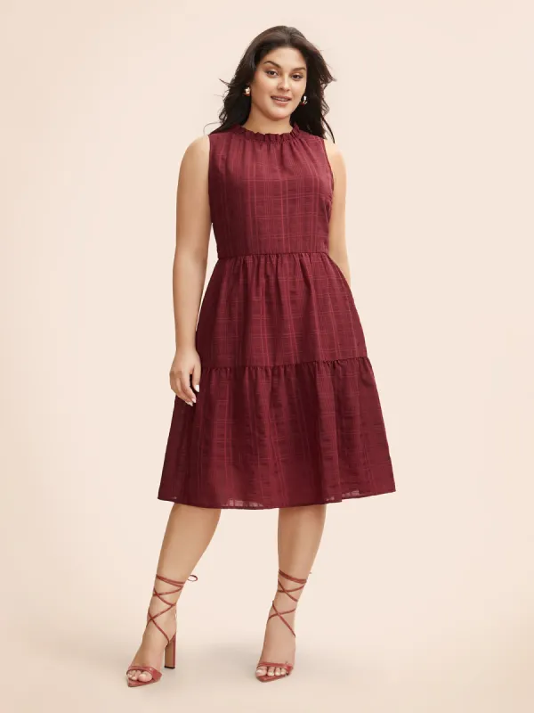 Plaid Stand Collar Frill Trim Sleeveless Dress sold by Bloomchic