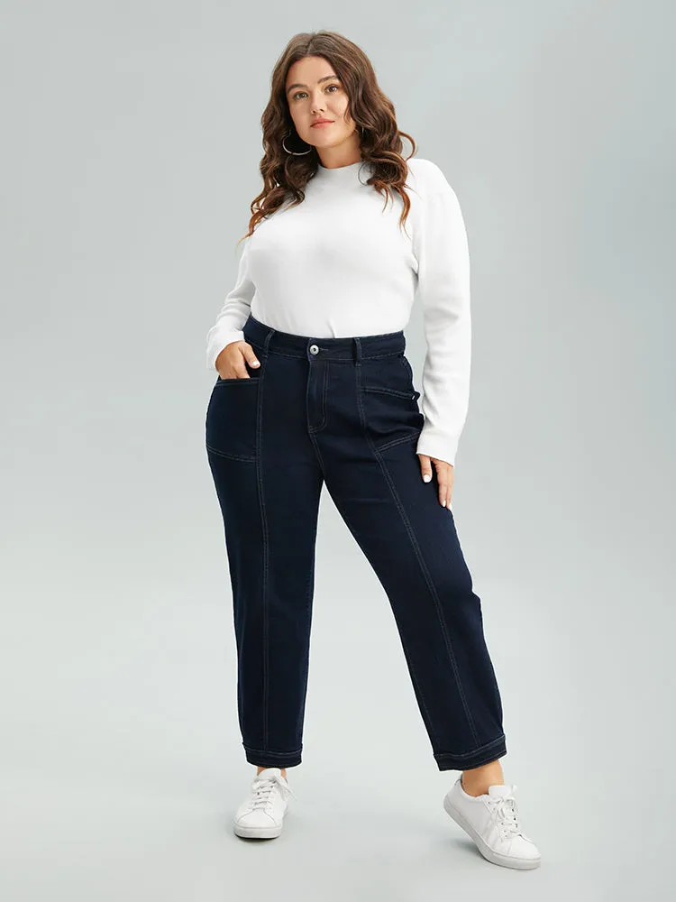 Dark Wash Seam Detail Zipper Jeans sold by Bloomchic product image thumbnail 3