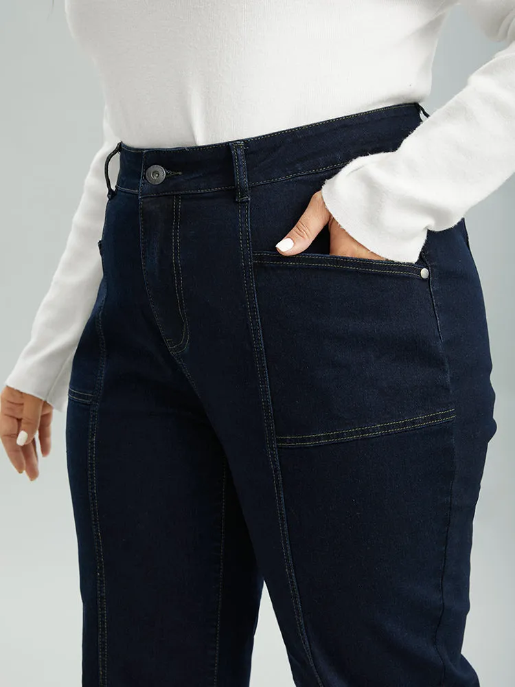 Dark Wash Seam Detail Zipper Jeans sold by Bloomchic product image thumbnail 5