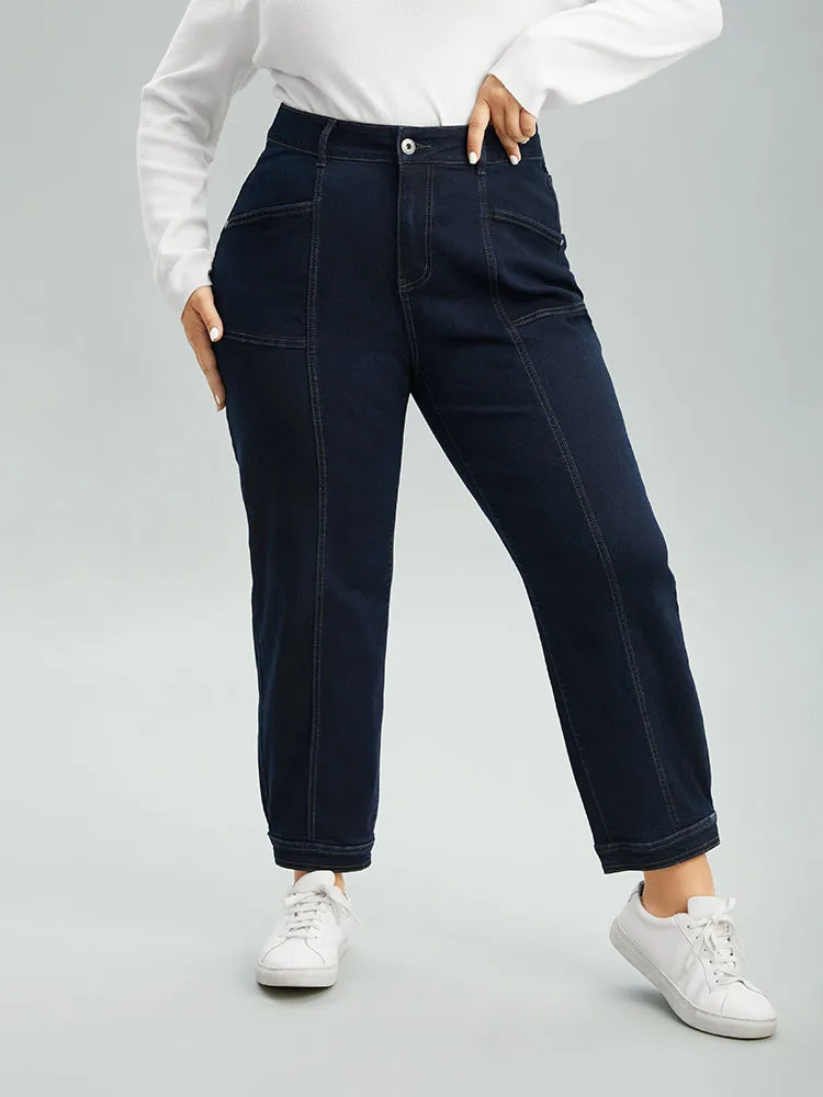 Dark Wash Seam Detail Zipper Jeans sold by Bloomchic