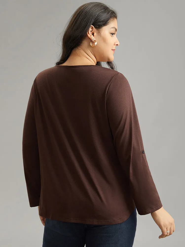 Embroidered Roll Tab Sleeve Arc Hem T-shirt sold by Bloomchic product image thumbnail 2