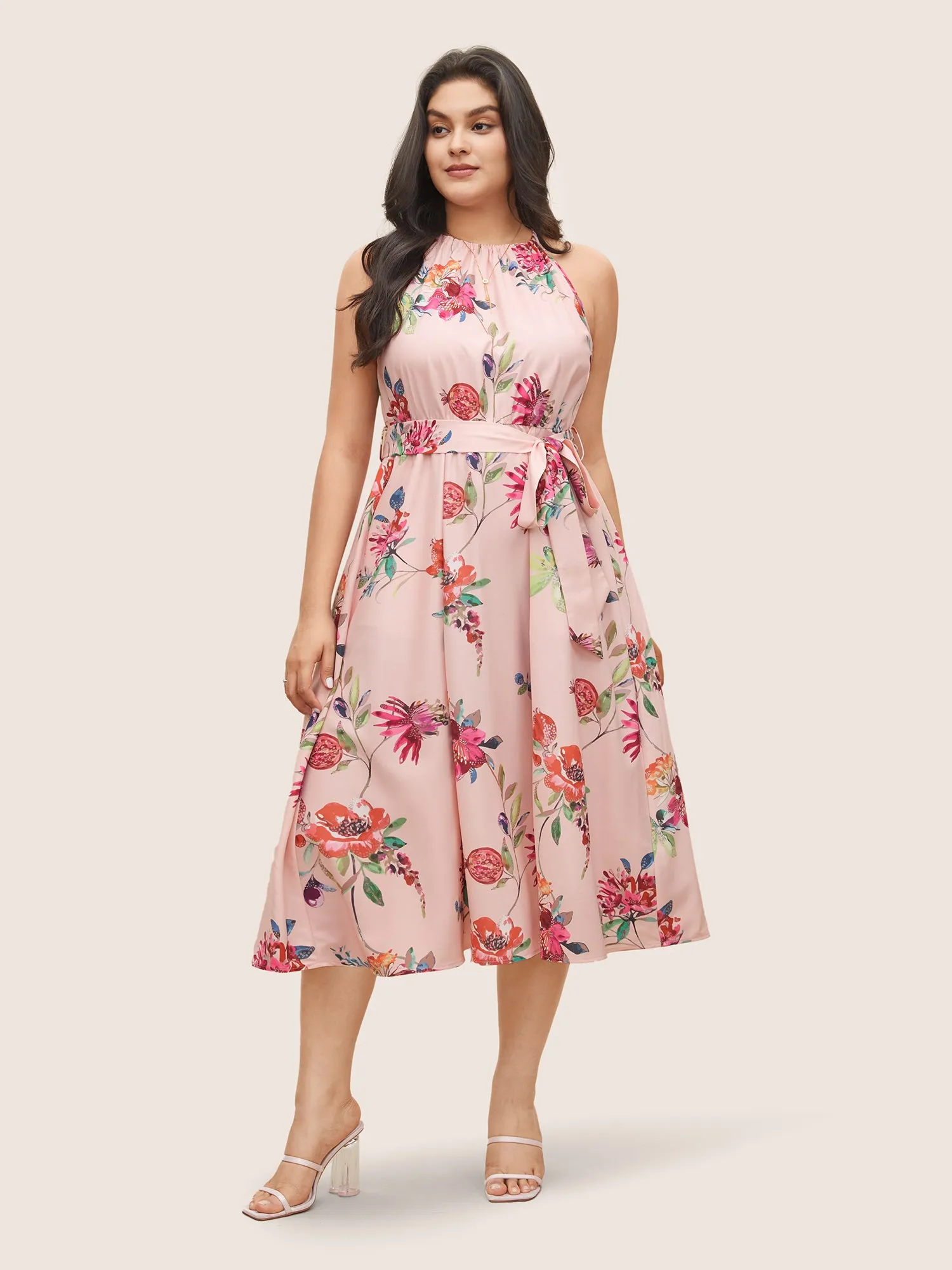 Citrus Fruit Print Halter Belted Gathered Dress sold by Bloomchic product image thumbnail 2