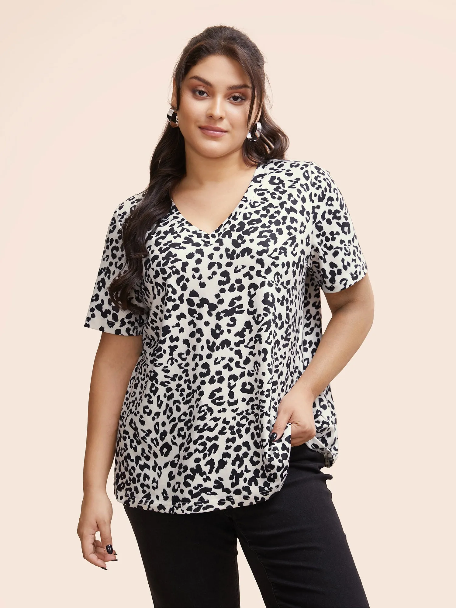 Leopard Print V Neck T-shirt sold by Bloomchic