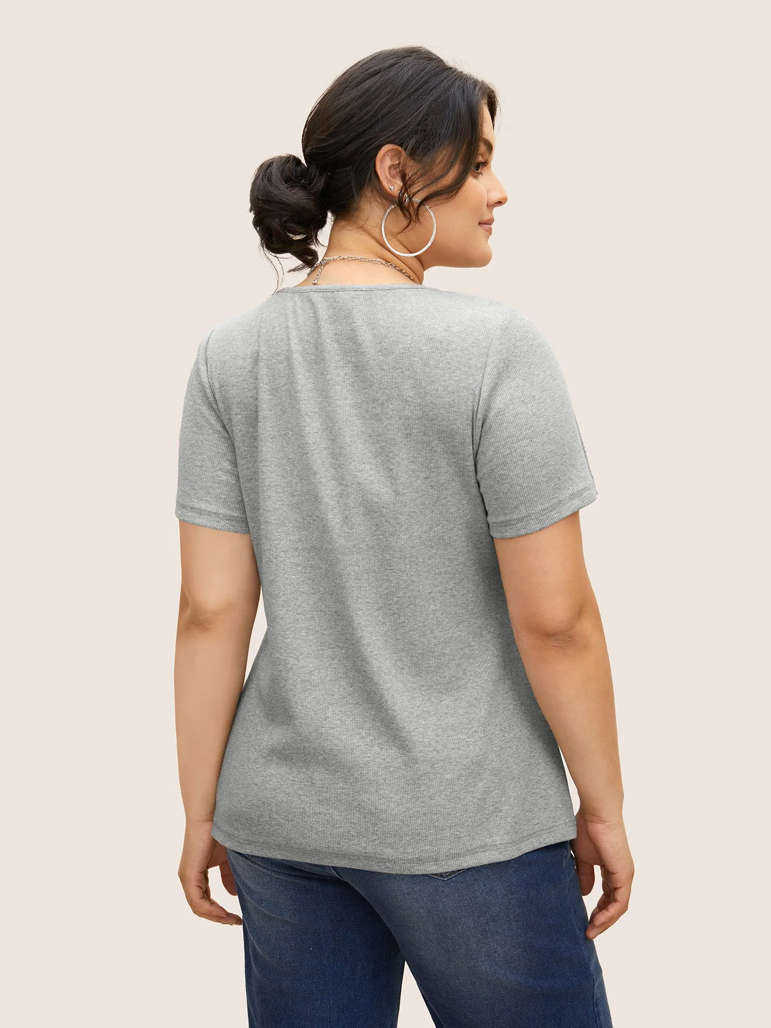 Cotton Notched Collar Solid Pit Strip T-shirt sold by Bloomchic product image thumbnail 5