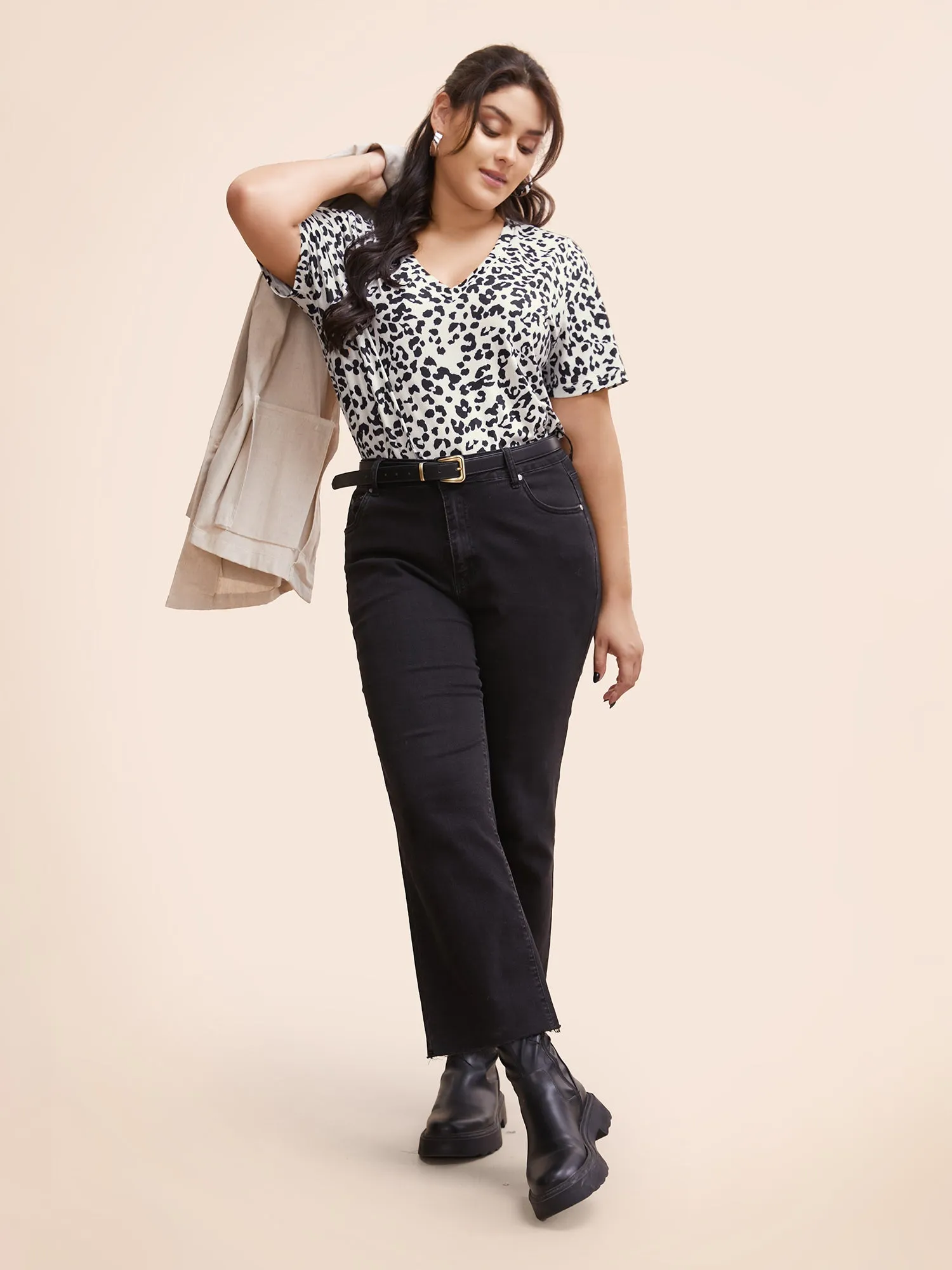 Leopard Print V Neck T-shirt sold by Bloomchic product image thumbnail 2