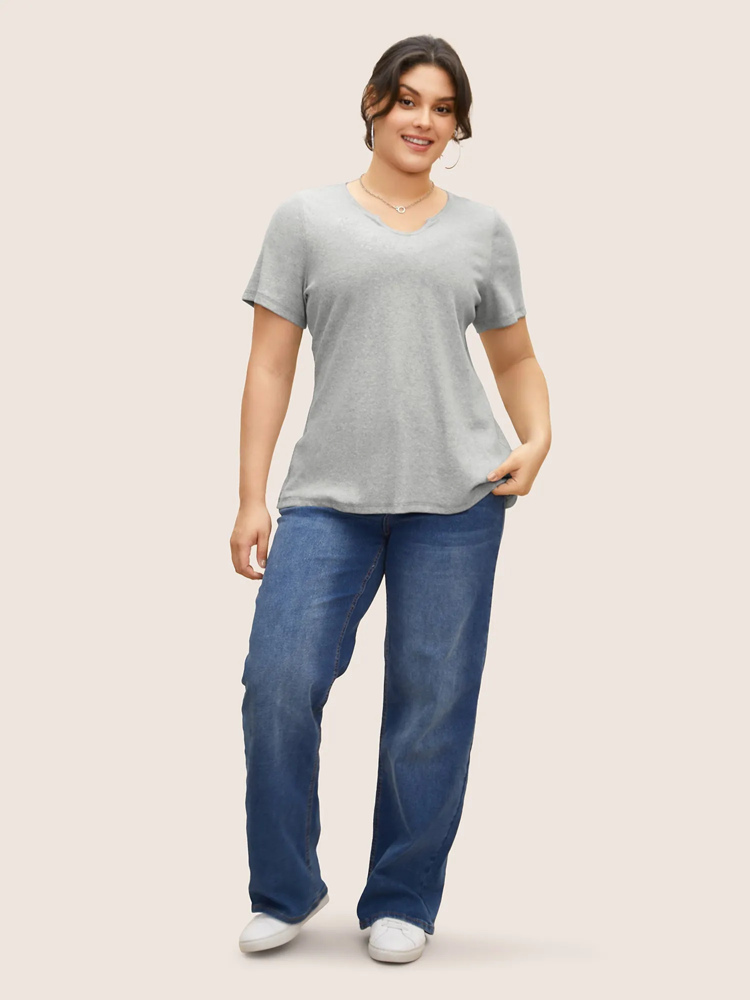 Cotton Notched Collar Solid Pit Strip T-shirt sold by Bloomchic product image thumbnail 3