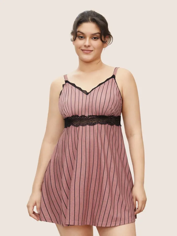 Striped Lace Panel V Neck Cami Sleep Dress sold by Bloomchic