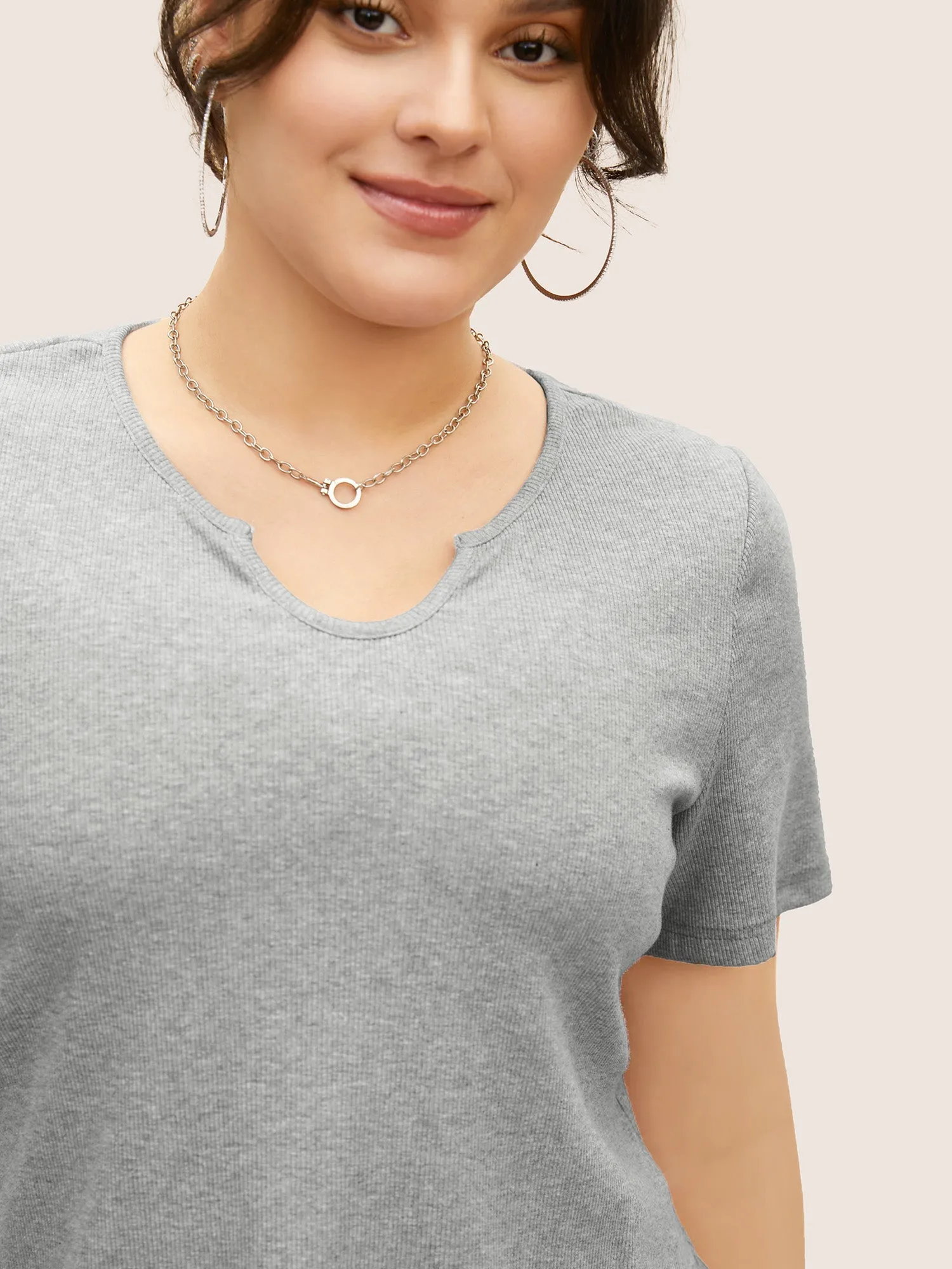 Cotton Notched Collar Solid Pit Strip T-shirt sold by Bloomchic product image thumbnail 4