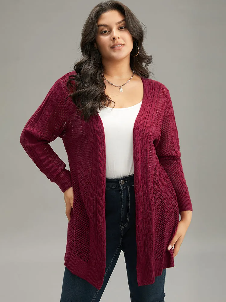 Plain Cable Knit Eyelet Open Front Cardigan sold by Bloomchic product image thumbnail 3