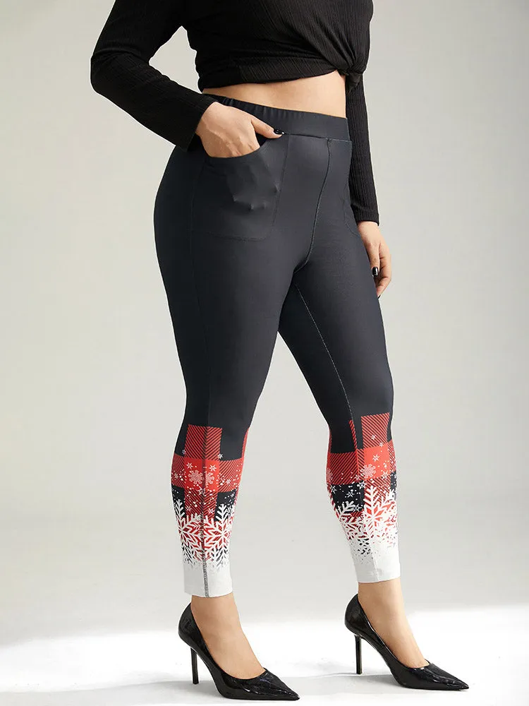 Snowflakes Plaid Pocket Skinny Leggings sold by Bloomchic product image thumbnail 2